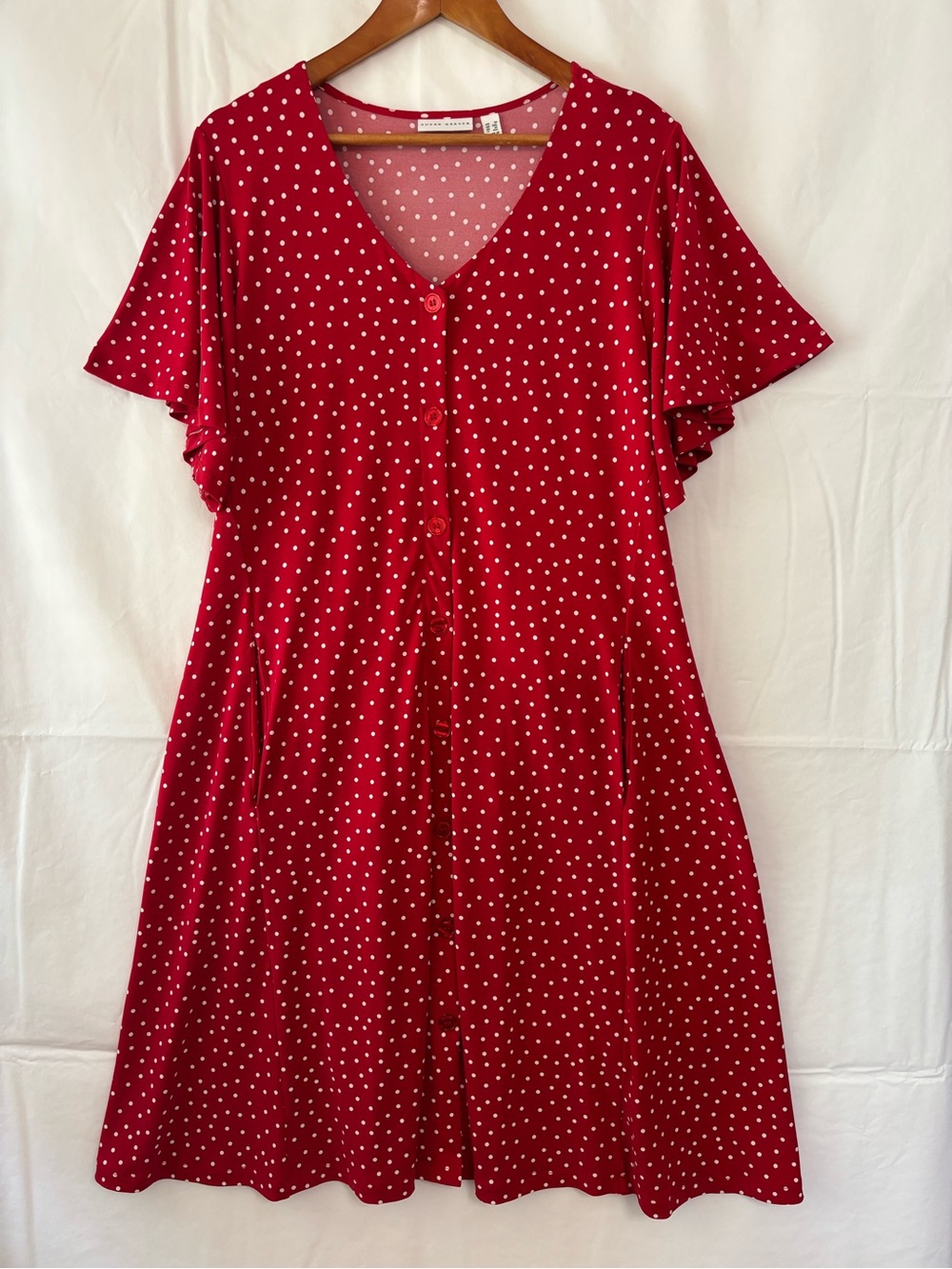 SUSAN GRAVER Red Polka Dot Button Front Dress Size 1X